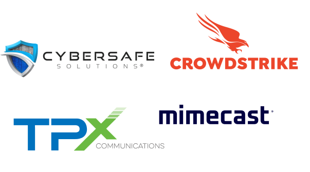 Logos for cybersafe crowdstrike mimecast and tpx