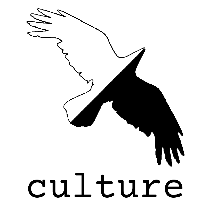 Black and white raven silhouette, half filled, with the word "culture" below.