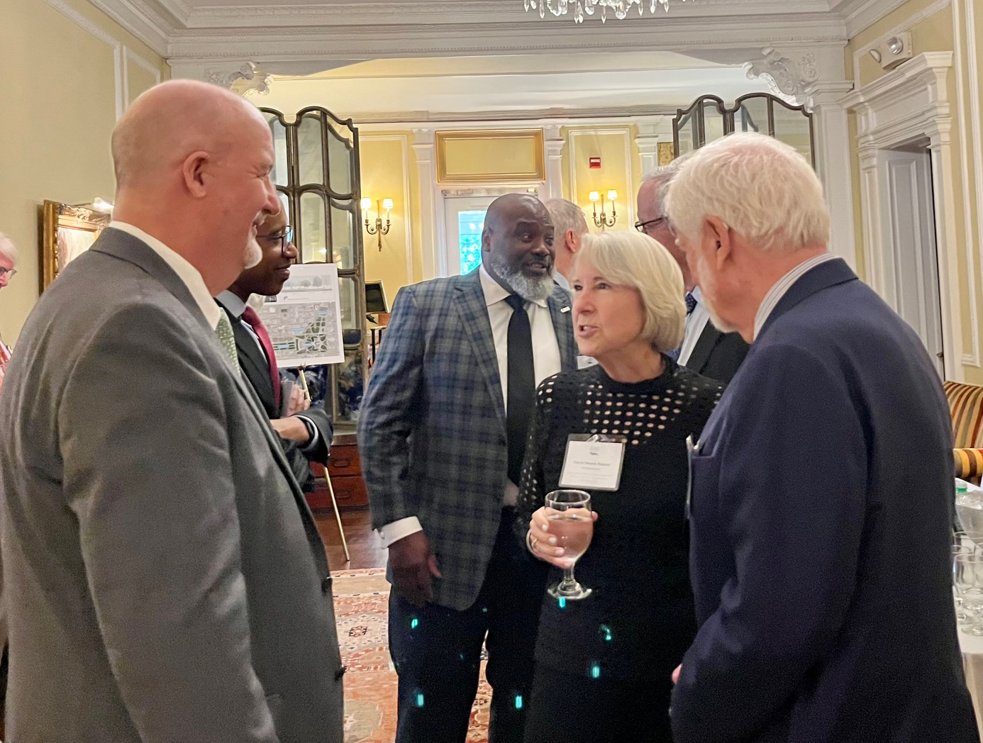 Chief Advancement Officer Glenn Blumhorst with D.C. Councilmember Kenyan McDuffie, former Peace Corps Assistant Director of Strategic Partnerships Corey Griffin, former Peace Corps Director Carrie Hessler-Radelet, and former U.S. Senator Chris Dodd at the Cosmos Club in Washington, D.C. on June 16, 2025.