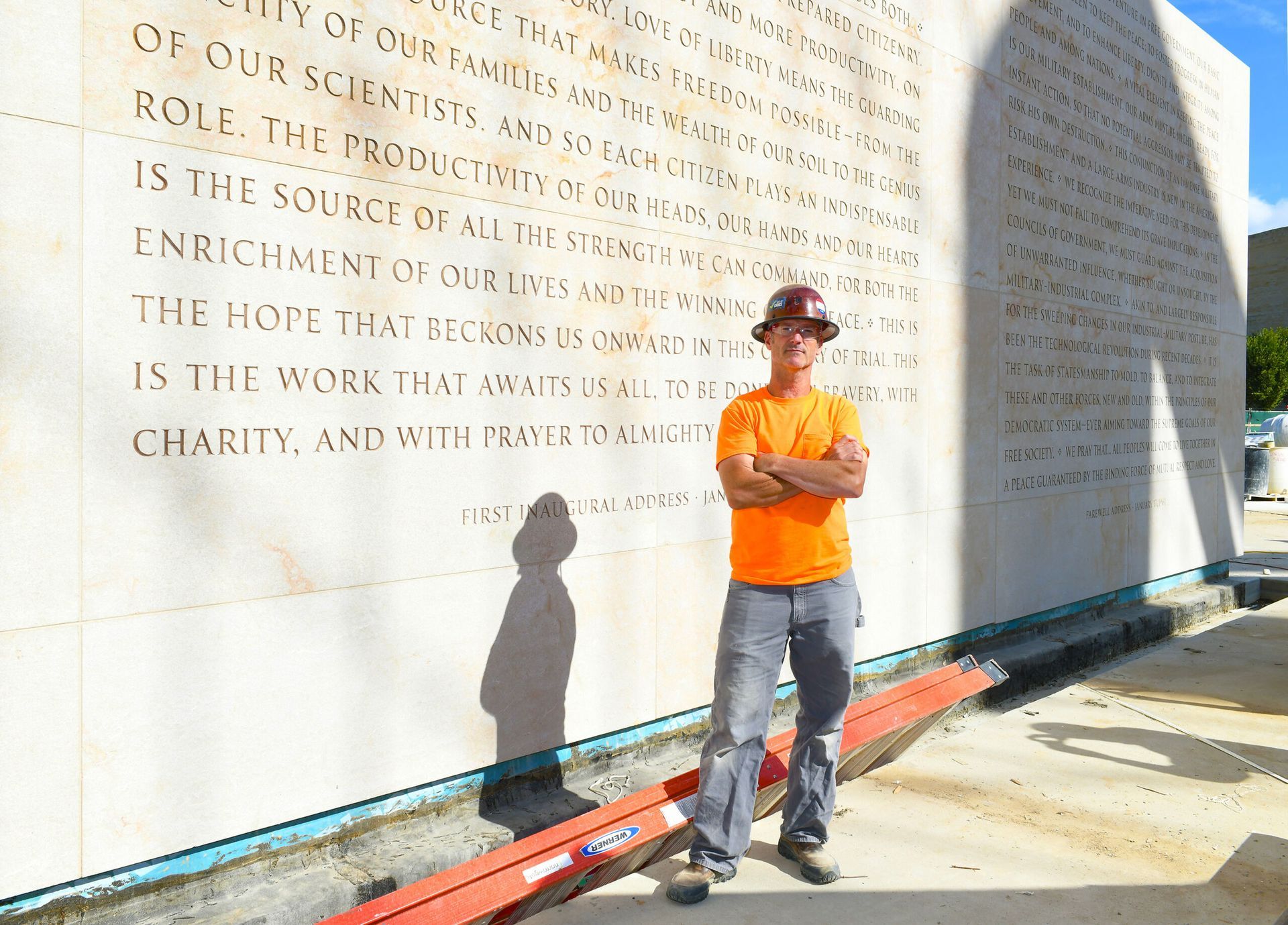 Nick Benson in front of the Dwight D. Eisenhower Memorial in Washington, D.C. Photo by Tom Pich.