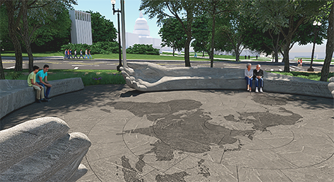 A rendering of Peace Corps Park's design shows how the Park will look once built.