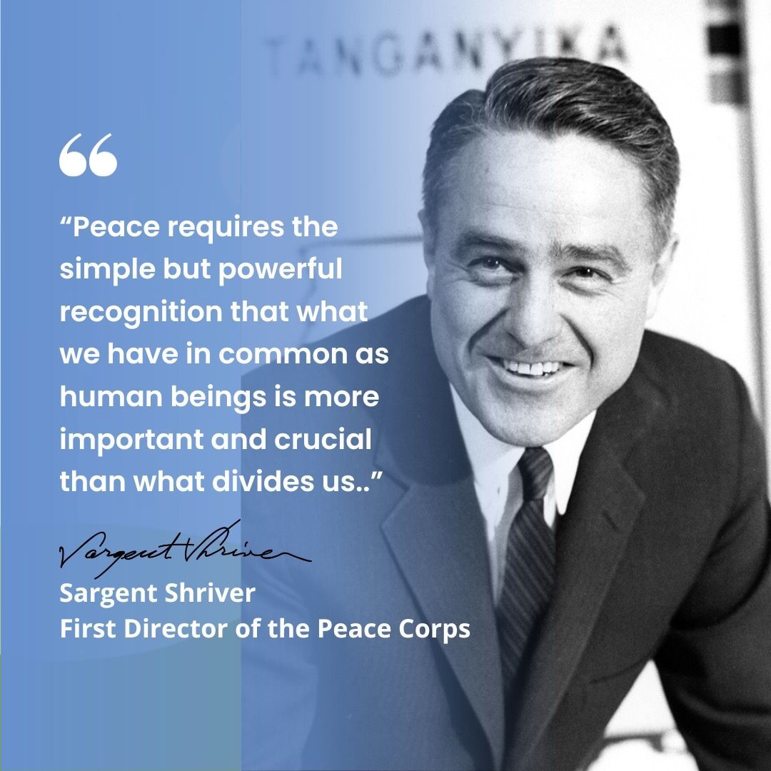 A photo illustration including an image of Sargent Shriver and a quote reading 