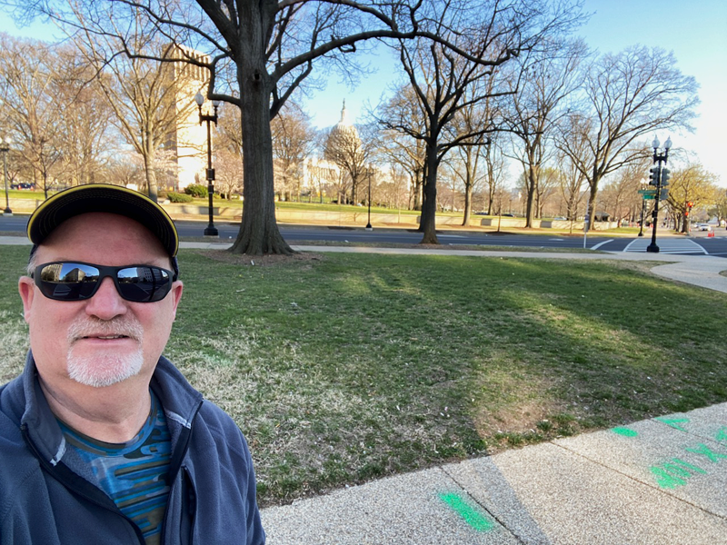 
PCCF Chief Advancement Officer Glenn Blumhorst at the future site of Peace Corps Park on Louisiana Ave., with the U.S. Capitol in the background.