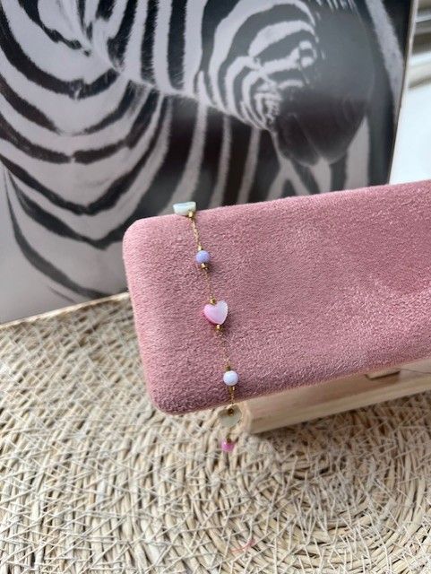 Armband gekleurd hart en bol goud