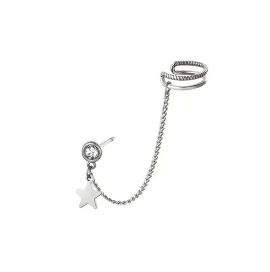 Earcuff  met  oorbel goud en zilver