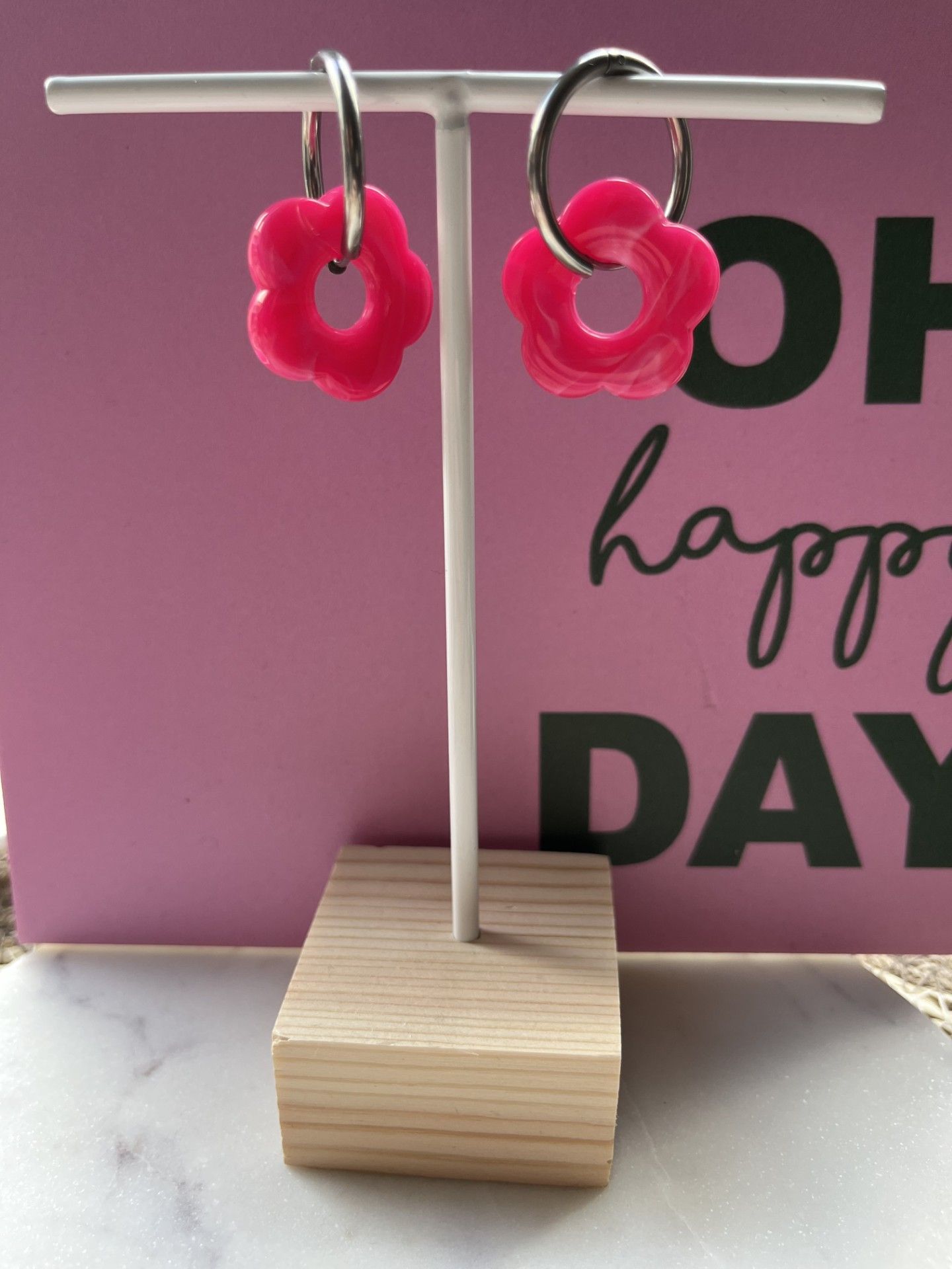 Bloemen oorbellen zilver div kleuren