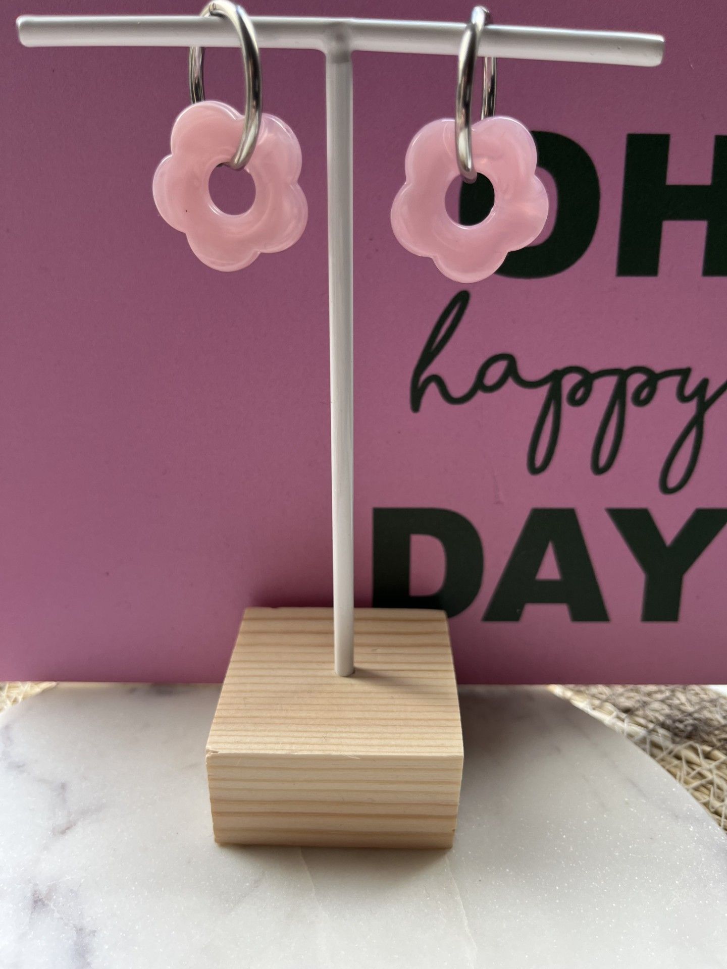 Bloemen oorbellen zilver div kleuren