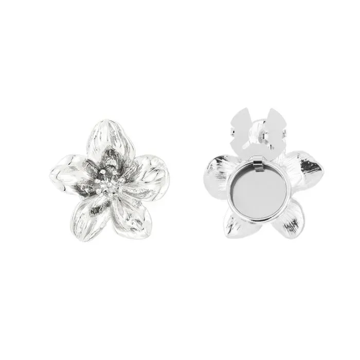 Button cover set zilver bloem