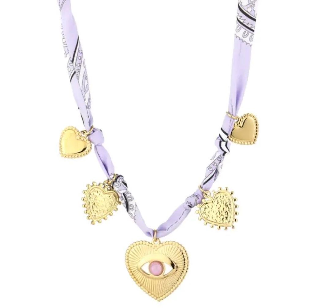 Ketting bandana lila hartjes
