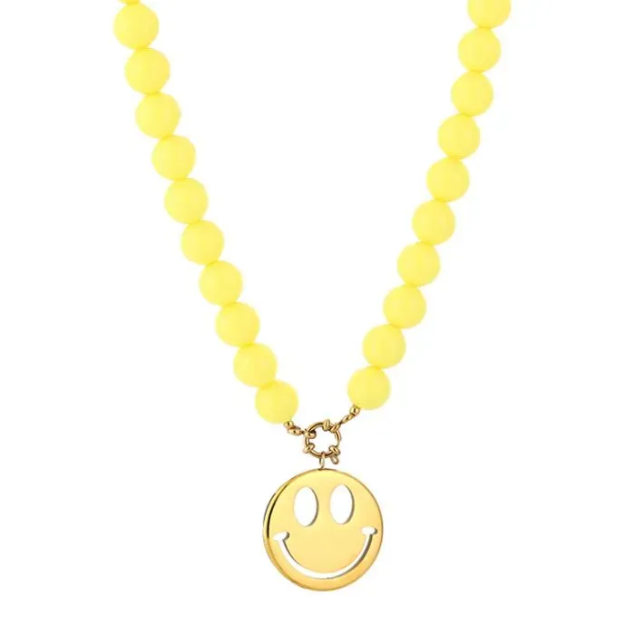 Kralenketting smiley geel