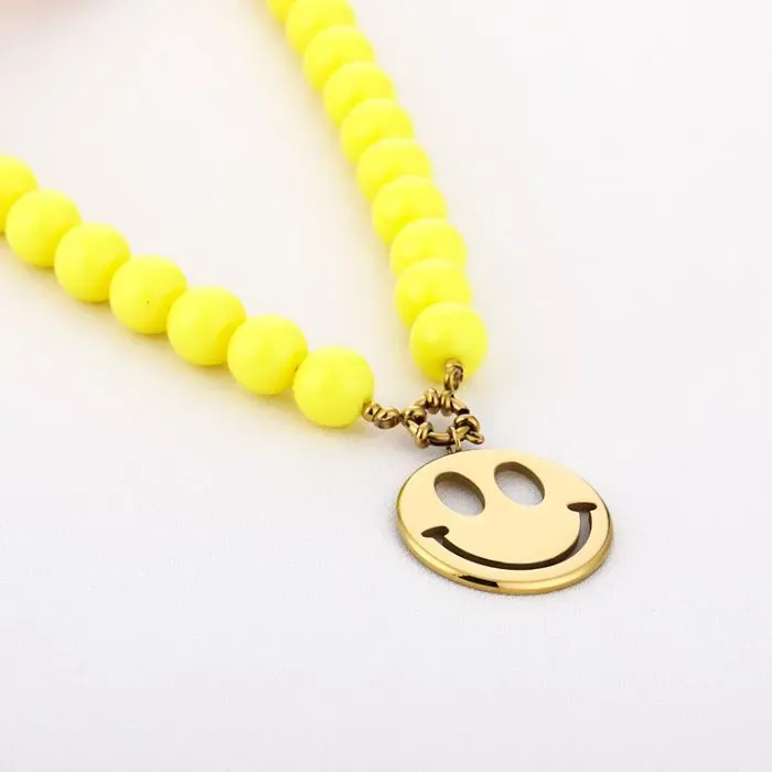 Kralenketting smiley geel
