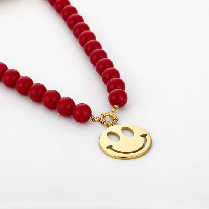 Kralenketting smiley rood