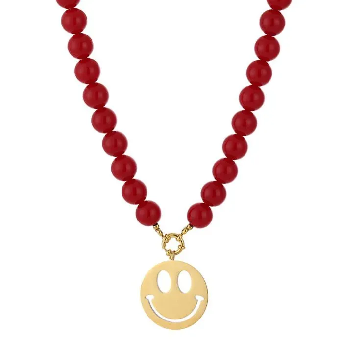 Kralenketting smiley rood