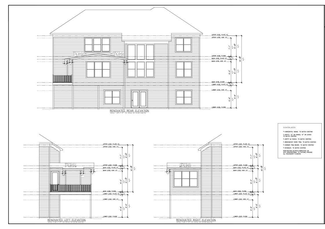 Architectural elevation drawings of a multi-story building with dimensions and annotations