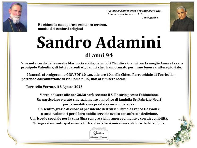 necrologio ADAMINI SANDRO