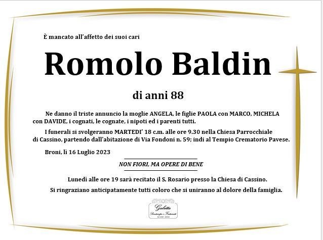 necrologio BALDIN ROMOLO