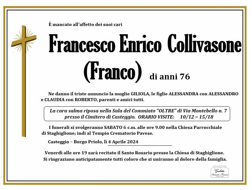 necrologio COLLIVASONE FRANCESCO ENRICO