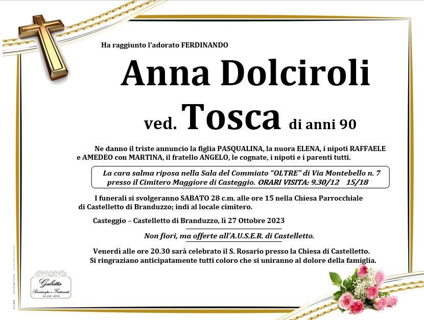 necrologio DOLCIROLI ANNA