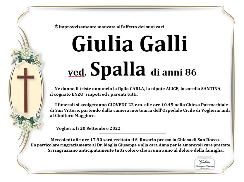 necrologio GALLI GIULIA