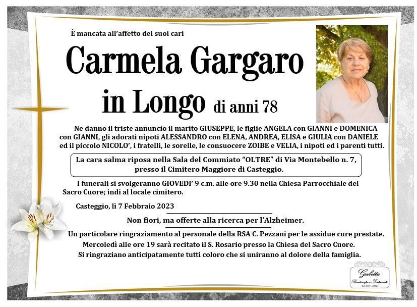 necrologio GARGARO CARMELA