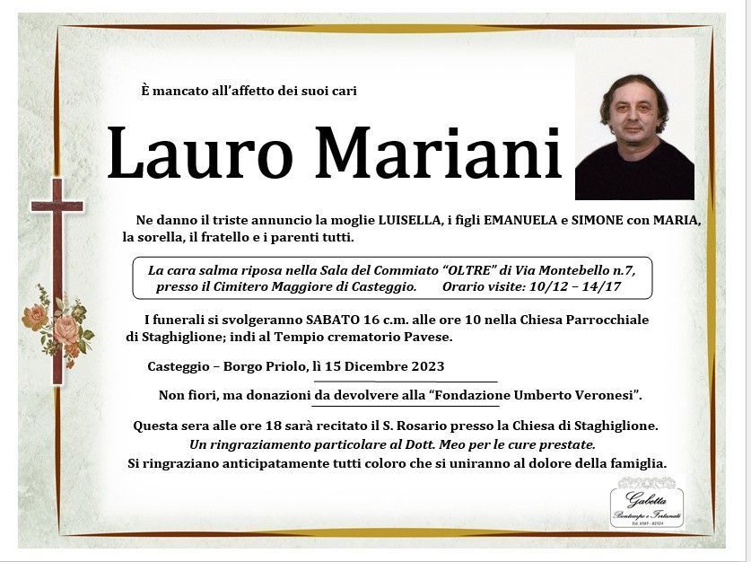 necrologio MARIANI LAURO
