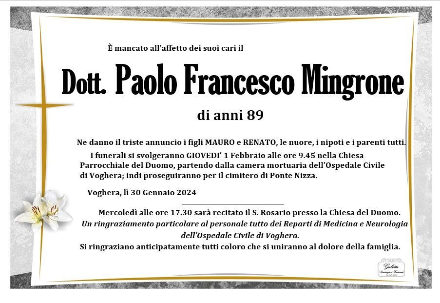 necrologio MINGRONE PAOLO FRANCESCO 