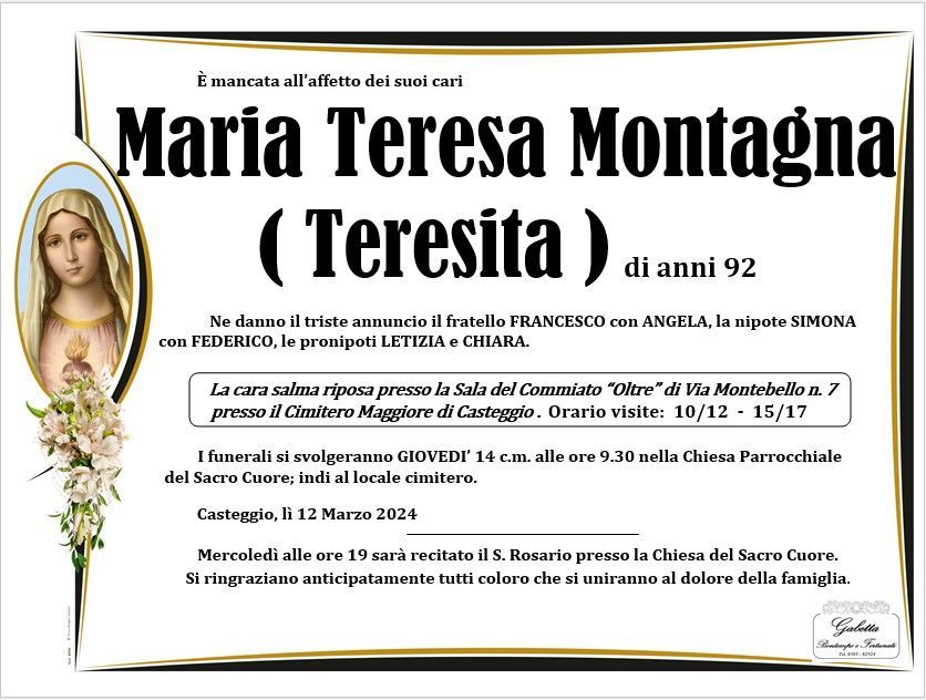 necrologio MONTAGNA MARIA TERESA