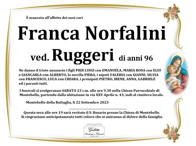 necrologio NORFALINI FRANCA