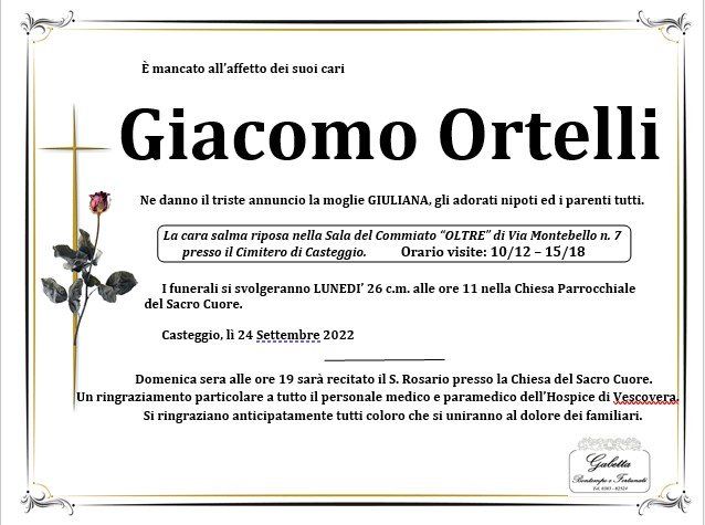 necrologio Giacomo Ortelli