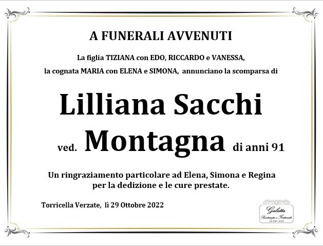 necrologio SACCHI LILLIANA