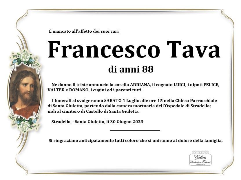necrologio TAVA FRANCESCO