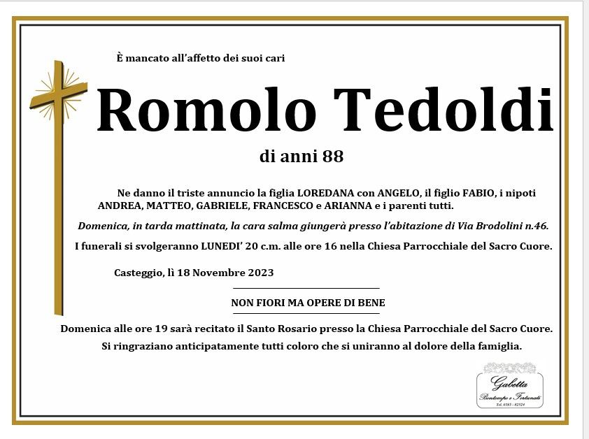 necrologio TEDOLDI ROMOLO