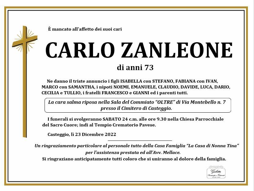 necrologio ZANLEONE CARLO