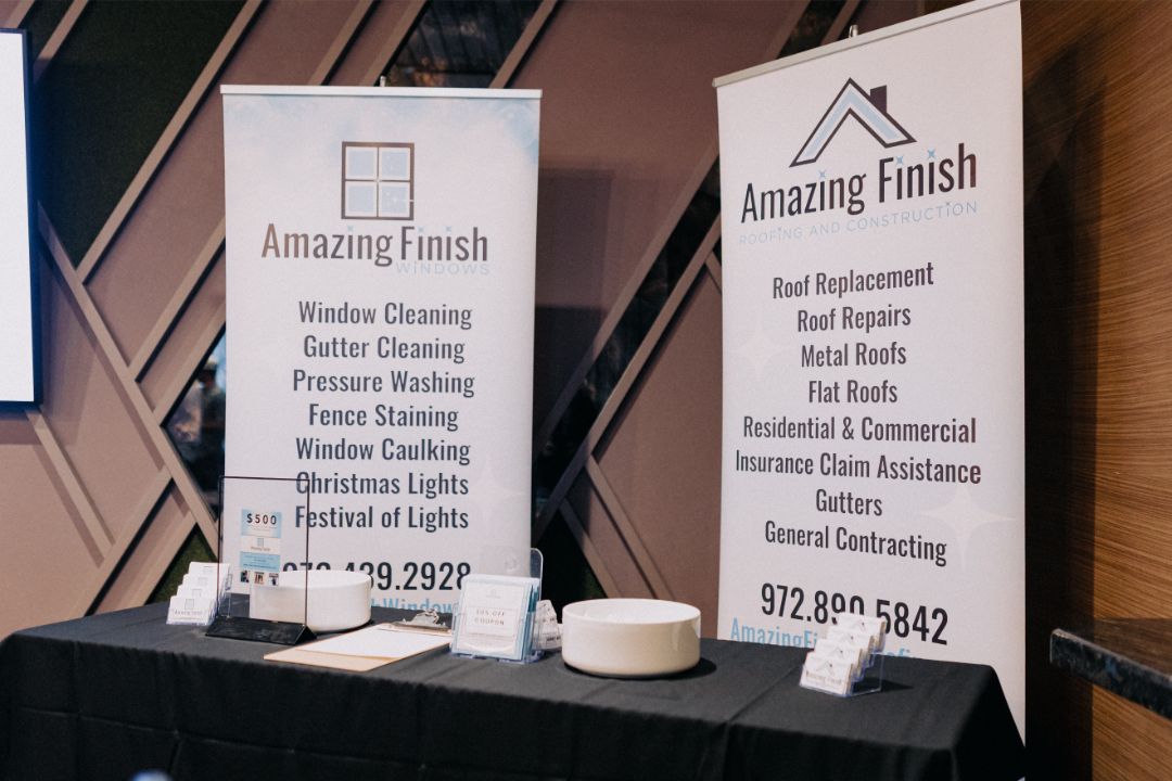 A table with a sign that says amazing finish on it