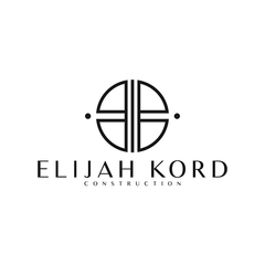 A black and white logo for elijah kord construction.