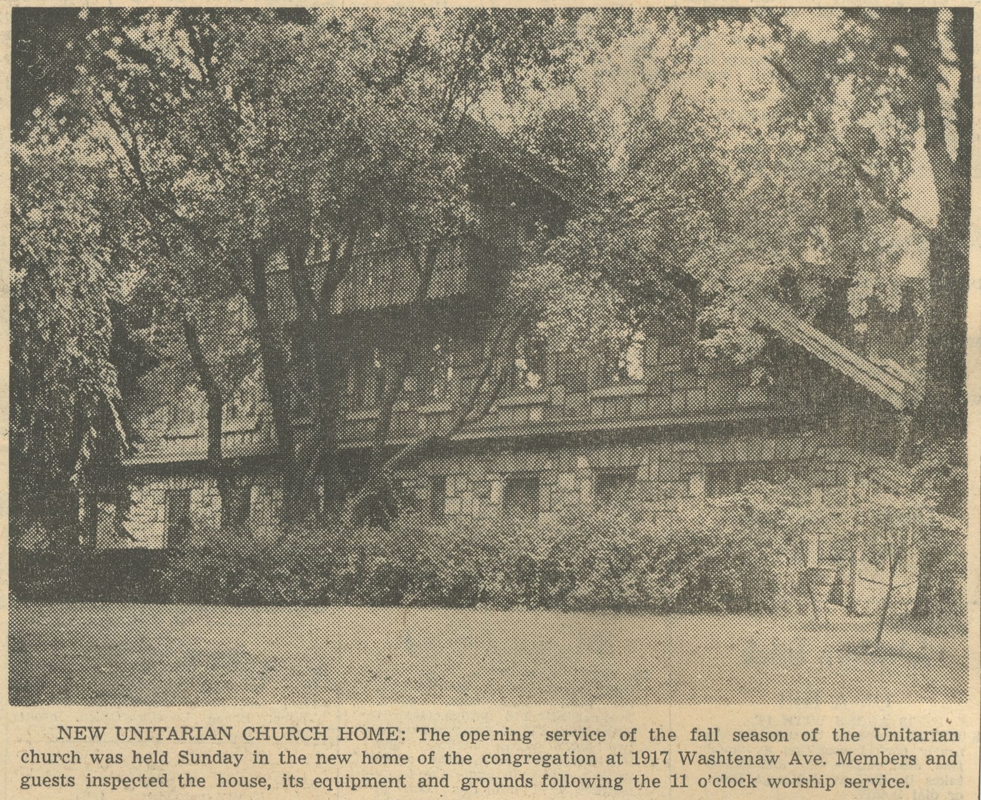 A black and white photo of the new unitarian church home