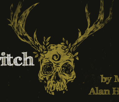 Golden skull with antlers and foliage, 