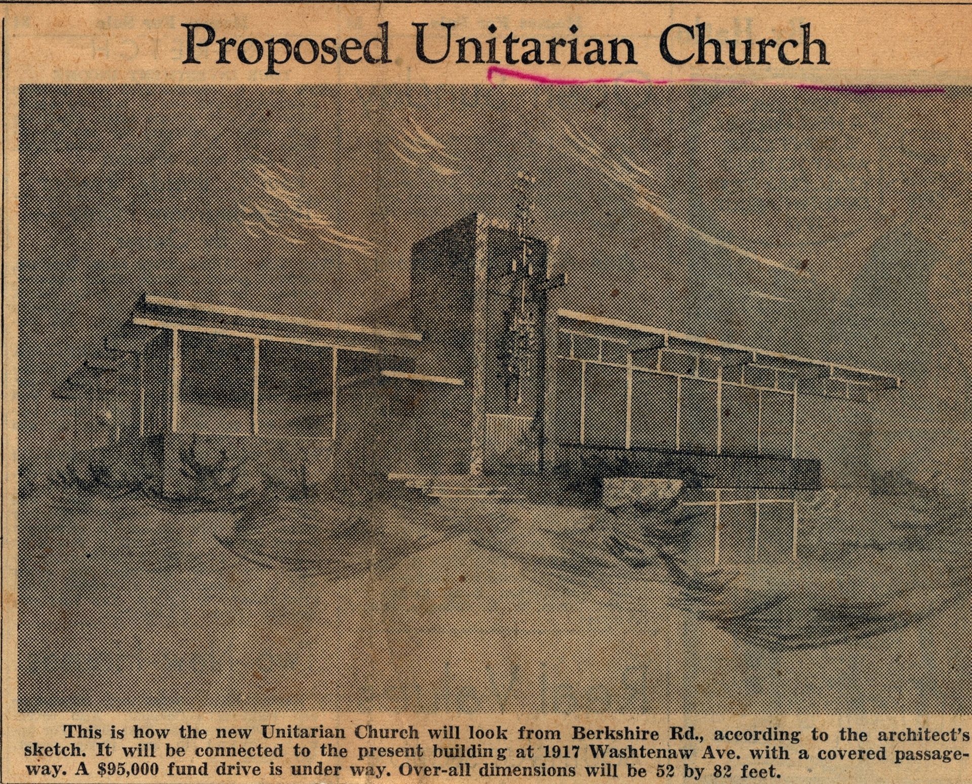 An old newspaper article about a proposed unitarian church