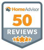 HomeAdvisor badge: 50 reviews, three stars rating, orange and gray.