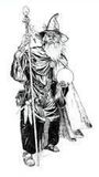 Wizard in robes and hat, holding staff and orb.