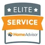 HomeAdvisor Elite Service badge: gray and orange, stars, text