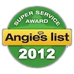 Angie's List Super Service Award 2012 badge in green and gold.