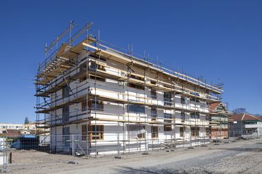 scaffolding around the building