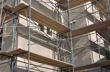 scaffolding in front of commercial building