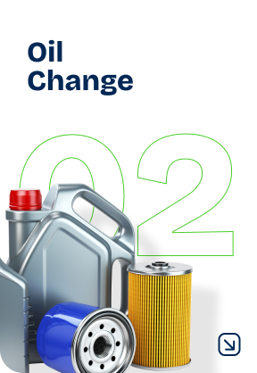 Oil change supplies: oil container and filters, text 