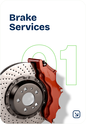 Brake Services: Car brake rotor with a red caliper. Number "1" outlined in green. | Cain's Auto Shop