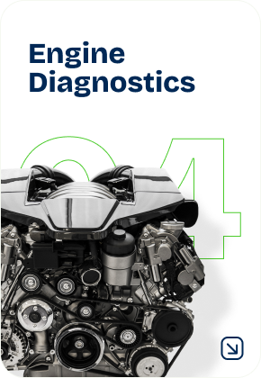 Engine diagnostics. A grayscale engine with text overlay. | Cain's Auto Shop