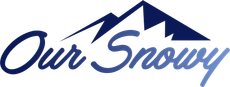 Our Snowy logo with mountains in the over the top of the logo