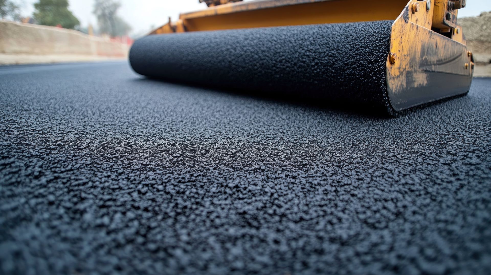 A roller compacts asphalt on a road, showcasing the process of business asphalt paving.