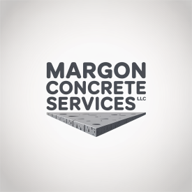 Logo for Margon Concrete Services LLC: text above a gray, 3D concrete slab with a shadow.